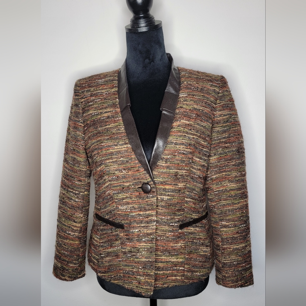 Lafayette 148 New York Women's Wool/Alpaca Leather Trim Blazer Size 4